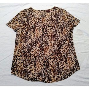 MERONA Ladies Cheetah Brown Gold Animal Print Bateau Neck Cap Sleeve Top Size L